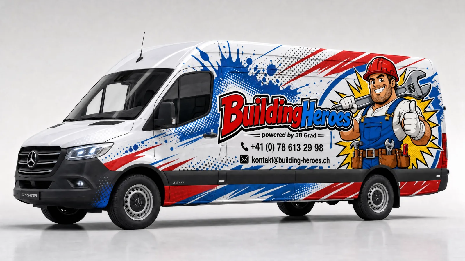 Building Heroes Firmenbus – Mercedes Sprinter mit Building Heroes-Branding